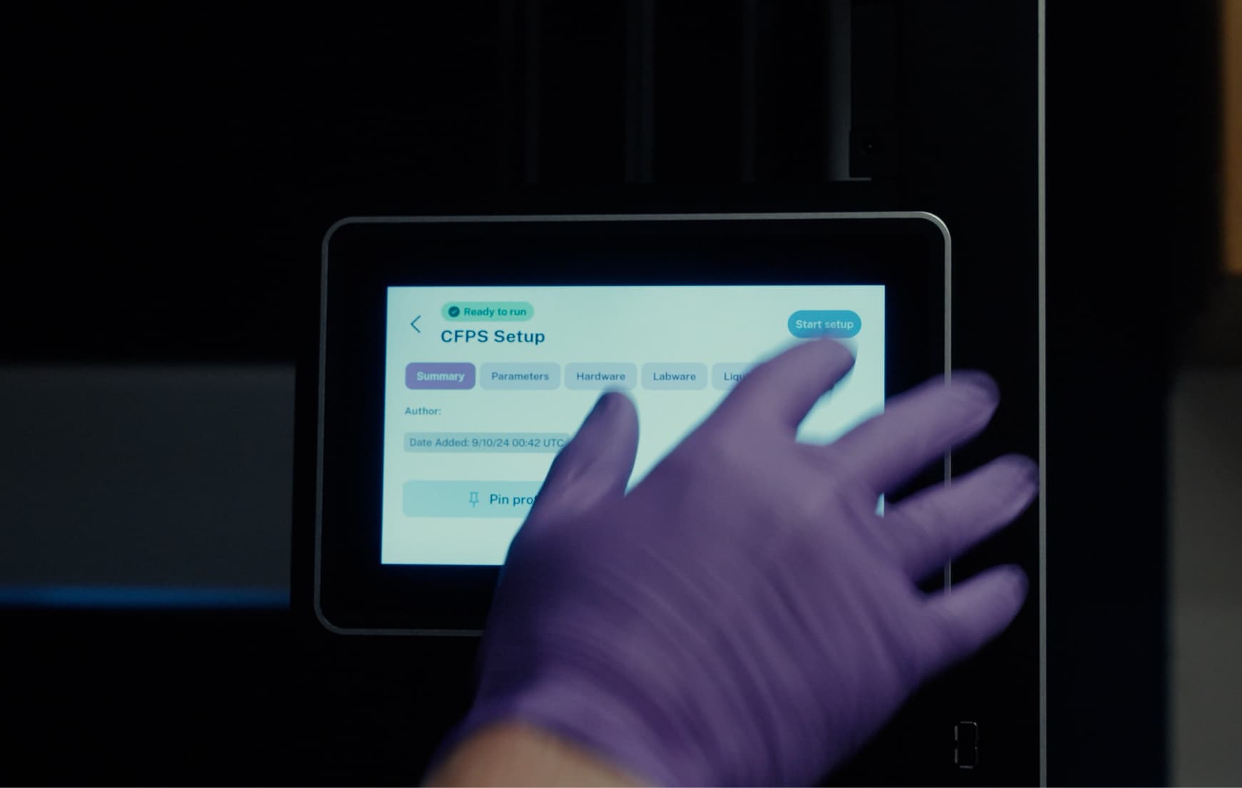 User clicking a button to start setup on a protocol